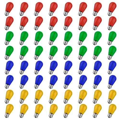 GvvooHome S14 Colored Light Bulbs for Christmas Decorations, 64 Pack - color: Multi Color, size: 64 Pack