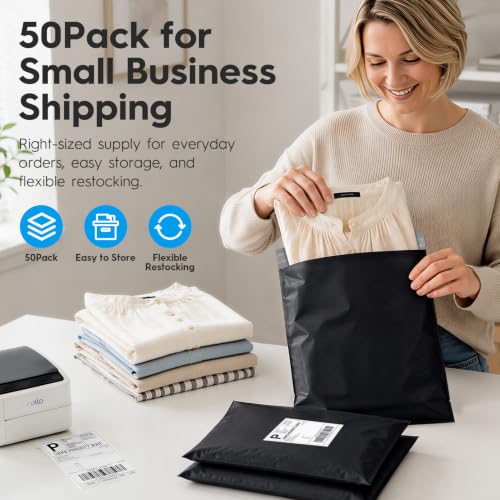 Fuxury Poly Mailers 10x13 Inch 50Pcs, Waterproof Shipping Bags for Clothing - color: Black, size: 10x13" 50pcs