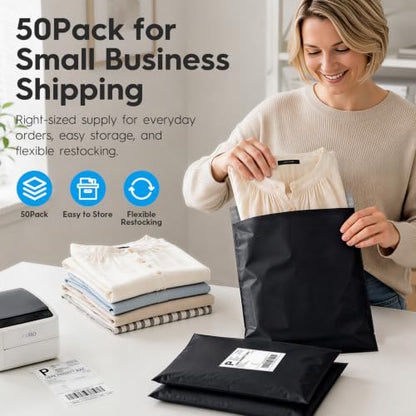 Fuxury Poly Mailers 10x13 Inch 50Pcs, Waterproof Shipping Bags for Clothing - color: Black, size: 10x13" 50pcs
