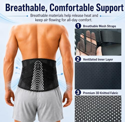 Adjustable Back Brace for Men Lower Back Pain, Modern Back Support Belt - size: L(Waist: 39.5"-49")