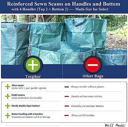 Professional 2-Pack 137 Gallon Lawn Garden Bags Large (D34,H34 inch) Yard Waste Bags with Gardening Gloves, Big Leaf Bag,Yard Debris,Waste Container,Lawn Trash Bin,Grass Clippings,Weeds Bags 4 Handles - size: 1 Count (Pack of 2)