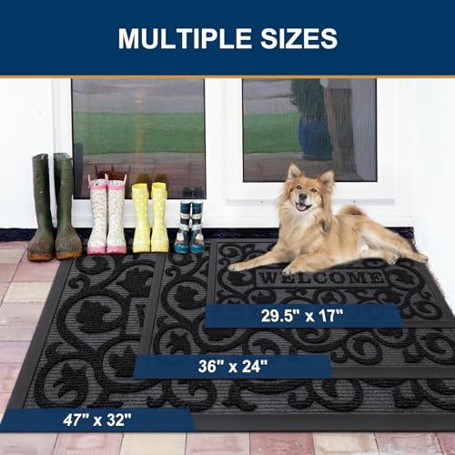 Smiry Front Door Mat Outside Entrance, Low Profile Rubber Doormat, 29.5x17 - color: Black, size: 29.5" X 17"