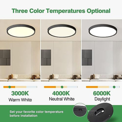 15.8Inch Black LED Flush Mount Ceiling Light, 32W, 3480LM, 3CCT Selectable - color: Black, size: 15.8" 1PK