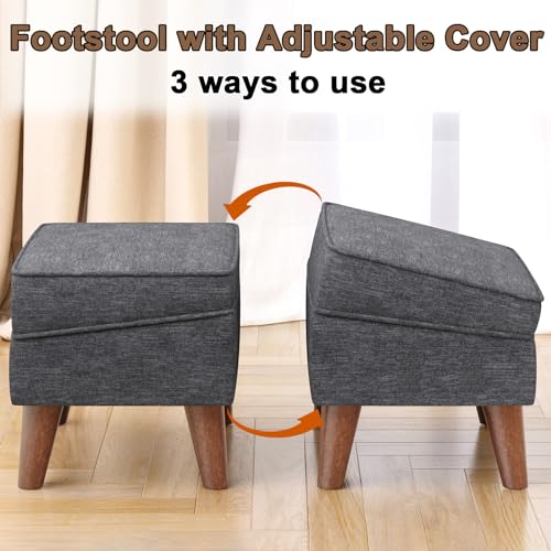 FAGAGA Small Footstool Ottoman with Adjustable Lid, Storage Ottoman - color: Light Gray, size: 11.8"D x 15.8"W x 11.3"H