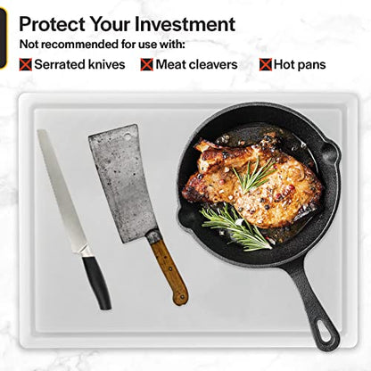 Thirteen Chefs 18x12 White Cutting Board with Groove, 1/2" Thick Plastic - color: White, size: 18"L x 12"W