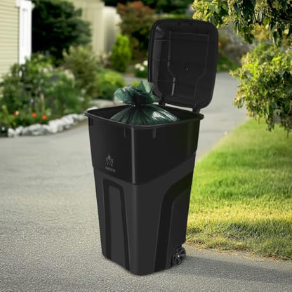 Outdoor Garbage Can with Lid, 32 Gallon Wheeled Large Trash Can, Snap Lid - color: Black