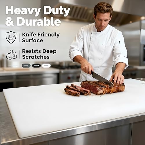 Commercial Cutting Board, Plastic Poly Kitchen Board Dishwasher Safe, Heavy Duty Food Prep Surface for Restaurant Use (48.82 x 24.41 x 0.57 inch) - color: White, size: 48.8"L x 24.4"W