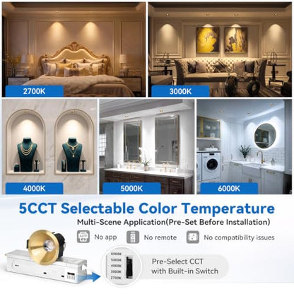 CycevSun 2 Inch Anti-Glare Gold Recessed LED Lights COB Spotlight, 6-Pack - color: Gold, size: 2 Inch