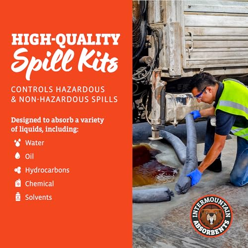 Intermountain Absorbents Universal Spill Kits - Professional Spill Kits for Water & Oil Spill with Yellow Spill Kit Bag, 4 Absorbent Socks, 10 Universal Spill Absorbent Pads, 2 lb Spill Tackle, 1 Pack - style: 1 Pack