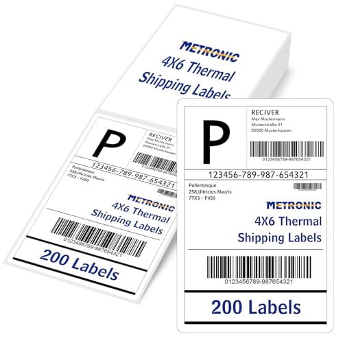 METRONIC Thermal Labels 4x6 200 Labels Fanfold Direct Shipping Labels - size: 4x6"-200 Labels