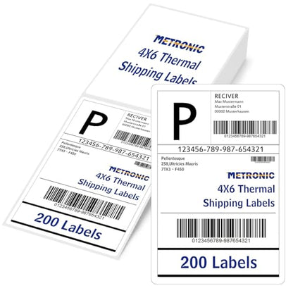 METRONIC Thermal Labels 4x6 200 Labels Fanfold Direct Shipping Labels - size: 4x6"-200 Labels