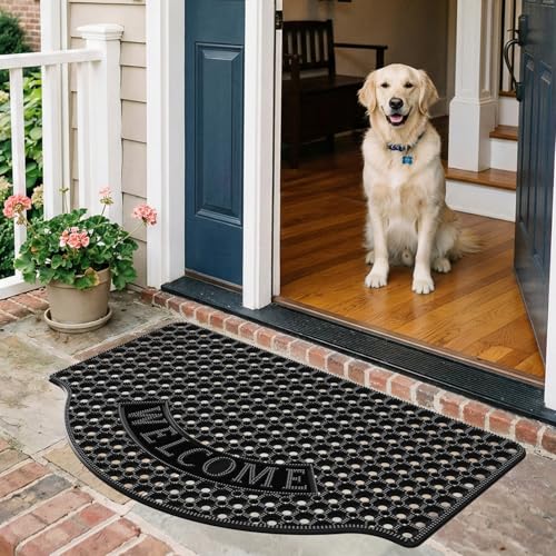23”x35” Black Non Slip Waterproof Welcome Rubber Door Mat with Holes, Outdoor Rubber Mats with Drainage for Entrance,Patio,Garage,Restaurant and Bar, Commercial Floor Mats Outdoor that Drain Water - color: Black Convex Shape, size: 23" x 35"