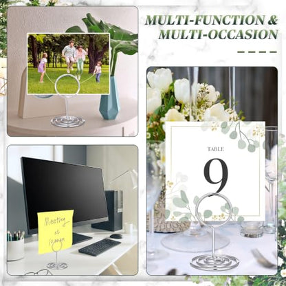 Sherr 60 Pcs Table Number Holder Mini Place Card Holder 2 Inch Table Number Stands Office Memo Holders Name Card Holder Clips Wire Photo Holder Sign for Wedding Menu Picture(Silver)