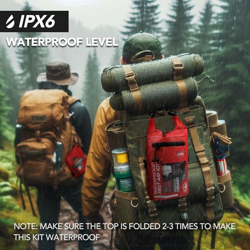 250 PCS IPX6-Waterproof First Aid Kit, Roll Top Reflective Boat Safety Bag