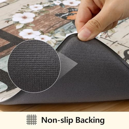 Yamaziot Anti Fatigue Kitchen Rug Set of 3, Non-Slip Cushioned Floor Mats - color: Brown/Multi, size: 17.3"x27"+17.3"x35"+17.3"x 47"
