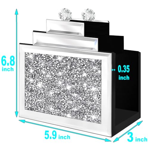 Wocred Mirror Napkin Holder,Crystal Crushed Diamond Vertical Holder,Cute Tissue Holder Holds Napkins Upright for Bathroom，Dining Table，Kitchen Table.(6.8”X5.9”X3”) - size: 6x3x6.8 inch