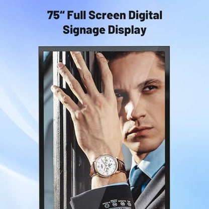 75 Inch Full Screen Indoor Floor Stand Digital Signage Kiosks Android 11 System 2GB+32GB LCD Poster Display With WiFi/HDMI/USB Input Auto Media Player, 4K UHD&CMS Remote Management for Retail Business - size: 75 Inch