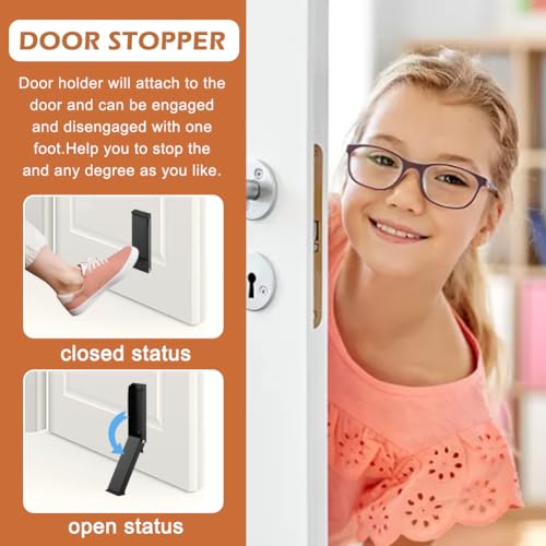 Kickdown Door Stopper, Stainless Steel Door Holder Door Stops for Bottom of Door Hold Open Folding Door Stop Heavy Duty Door Stops(Black)