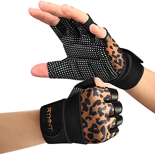 Workout Gloves for Women Men with Wrist Wrap Support Weight Lifting Gloves - color: Leopard, size: Large