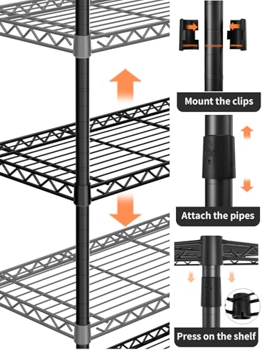 Golpart 6Tier Adjustable Storage Shelves Metal Wire Shelving Standing Shelf - color: Black, size: 6-tier-14"Dx36"Wx72"H