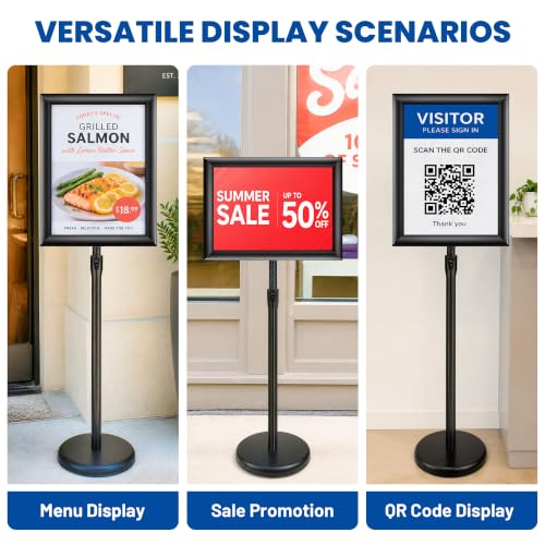 3 Pack 11x17 Inch Sign Holder Stand, Adjustable Pedestal Sign Stand, Heavy Duty Floor Standing Sign Holder, Aluminum Snap Open Frame Poster Stand, Vertical & Horizontal Display (Black) - color: Black, size: 11"x17"-3Pack