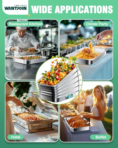 WantJoin Stainless Steel Steam Table Hotel Pan Set 1/1 Size 2.5 Inch 6 Pack - color: 2.5" Deep, size: 1/1 Size Thickened