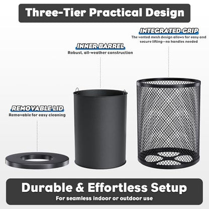 Outdoor Trash Can Commercial, Heavy Duty Large Metal Garbage Can for All Weather Resistant, Garbage Bin Waste Receptacle for Parks, Streets, Patio, Public Spaces - color: Black