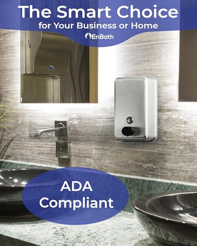 Commercial Soap Dispenser Wall Mount (37oz), Heavy Duty, Stainless Steel Manual Soap Dispenser with Corrosion Proof Lining and Anti-Leak, Patent-Pending Pump Design for Industrial or Home Bathroom - size: 1-Pack