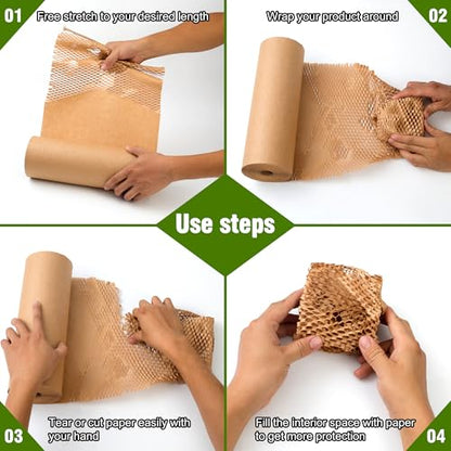 Honeycomb Packing Paper 12" X 200 FT Packing Material for Moving Glass Dishes Wrapping Paper Bubble Wrap for Shipping Fragile Items Shipping Filler with 20 Fragile Stickers - size: 12"x200'