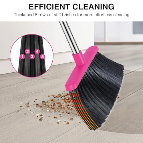NACENA Broom and Dustpan Set with 52-in Long Adjustable Handle, Grey Rose - color: Grey-rose, size: 1 Pack