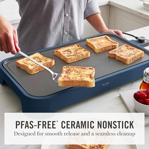 Martha Stewart 12"x 22" XL Electric Griddle, Ceramic Nonstick Flat Top - color: Indigo Blue