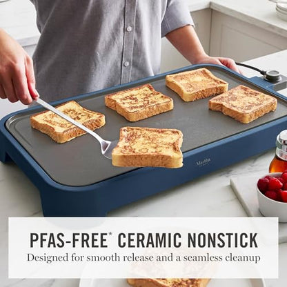 Martha Stewart 12"x 22" XL Electric Griddle, Ceramic Nonstick Flat Top - color: Indigo Blue