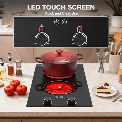 Electric Cooktop 2 Burner, GTKZW 2100W Electric Stove 110v Hot Plate - color: Black Electric Cooktop