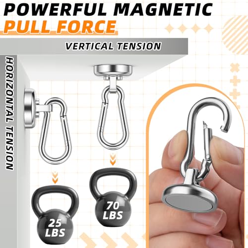 FINDMAG Magnetic Hooks, 70LBS Neodymium Magnet Hooks Heavy Duty, 6 Pack - size: 0.98in