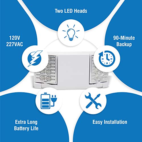 Ciata 6 Pack Black Led Emergency Lights with Battery Backup, for Home Power Failure, Hardwired with Adjustable Heads, Backup Battery, Emergency Lights for Business, Indoor Emergency Lights