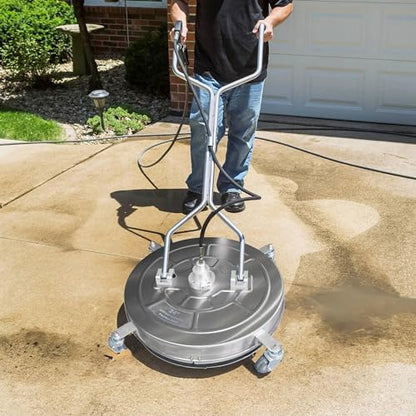 Hourleey 24" Pressure Washer Surface Cleaner with Dual Handles, Stainless Steel Surface Cleaner with 4 Wheels for Driveways, Pathway, Sidewalks, Patios, Decks, 4500 PSI with 3/8" Quick Connector Kit - size: 24 Inch