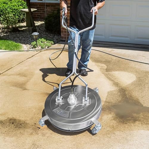 Hourleey 24" Pressure Washer Surface Cleaner with Dual Handles, Stainless Steel Surface Cleaner with 4 Wheels for Driveways, Pathway, Sidewalks, Patios, Decks, 4500 PSI with 3/8" Quick Connector Kit - size: 24 Inch