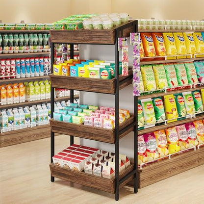 Tribesigns 4-Tier Retail Display Rack Stand, Wooden Snack Candy Rack, Storage Shelf Organizer with Heavy-Duty Metal Frame, Easy Assembly (2, Brown) - color: Brown
