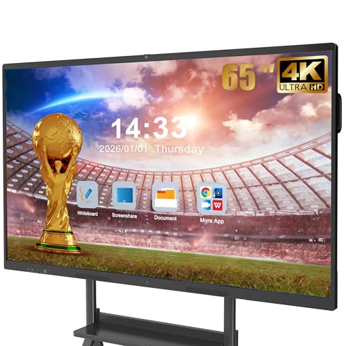 65'' Smart Board, 4K UHD Interactive Touchscreen Whiteboard, Android 14 8+128GB Wireless Smartboard for Classroom Home Office Studio - size: 65"
