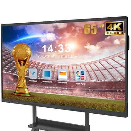 65'' Smart Board, 4K UHD Interactive Touchscreen Whiteboard, Android 14 8+128GB Wireless Smartboard for Classroom Home Office Studio - size: 65"