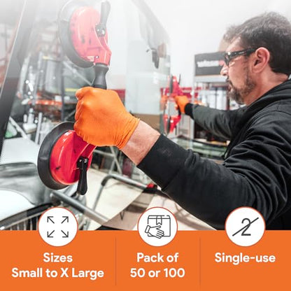 WECARE 8 Mil Nitrile Gloves - Heavy Duty Mechanic Gloves, with Diamond Grip - Powder and Latex Free Disposable Gloves - color: Orange, size: Small