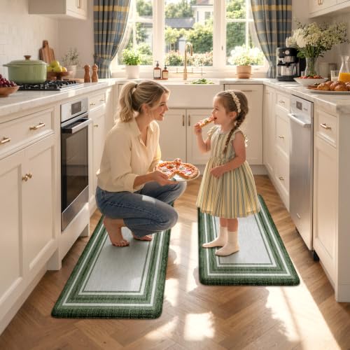 KIMODE Kitchen Mats Cushioned Anti Fatigue,Farmhouse Kitchen Rugs Sets of 2 - color: Dark Green, size: 17.3" x 47 "+ 17.3" x 29 "--0.47 inches