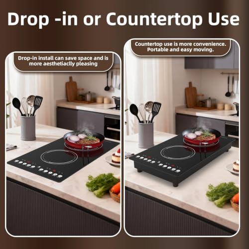 VBGK induction cooktop,110V 2300W countertop hot plate with Brushed Panel LED touch Control, induction cooker with 9 Power Levels, Kids Lock & 2H Timer,12 Inch doubledouble burner hot plate - size: double induction cooktop