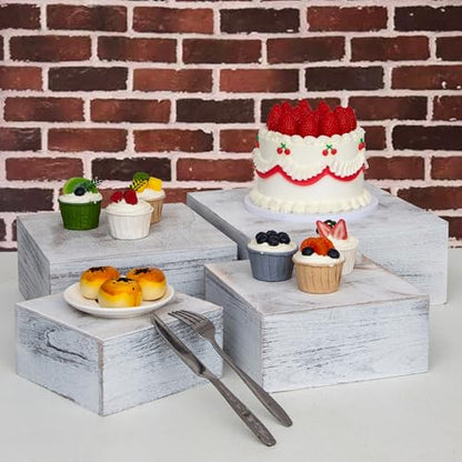 4 Pieces Wooden Cake Stands,Antique White Cupcake Stands for Display,12 inches Square Wooden crates,Wood Display risers for Wedding,Birthday Party,Christmas,etc. (Antique White) - color: Antique White
