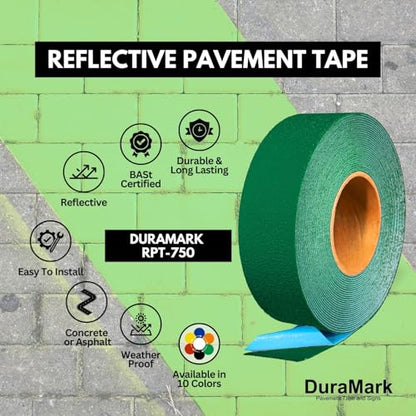 DuraMark RPT-750 Reflective Pavement Marking Tape, Green, 2 in x 18 ft - color: Green, size: 2 Inch x 18 Ft