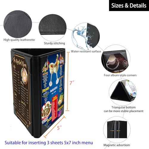 5x7 Inch Table Tent Leather Menu Holder Sign Display Black Menu Covers for Cafes Bars Restaurant 3 sided triangle shape table tent 1 pack - size: 1 pack/5x7 inch/3-side