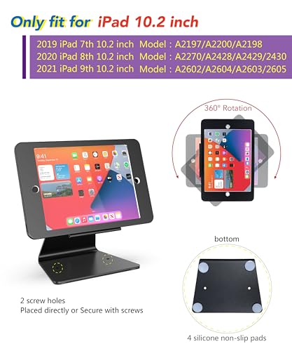 Desktop Anti-Theft Security Kiosk Stand Holder Enclosure for iPad 10.2-Inch (9th Gen.2021,8th Gen.2020,7th Gen.2019),with Lock and Key,Flip &360°Rotating Horizontal or Vertical Design(Black) - color: Black