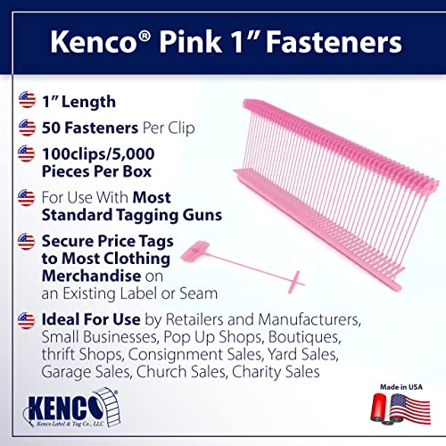 Kenco 1 Inch Standard Tagging Attachments, 1-in Fasteners for Tagging Retail, Consignment and Manufacturing - 5,000 Pieces Per Box 50 per Clip (10 Boxes 50,000 Fasteners, Pink) - color: Pink, size: 10 Boxes 50,000 Fasteners