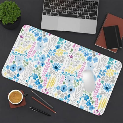 Floral Desk Mat, Cute Flower Large Mouse Pad, Blue 31.5"x15.7" - color: A Flowers - Blue, size: 31.5" x 15.7"