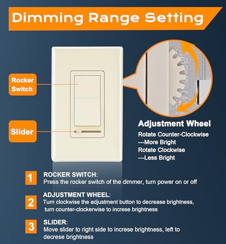 CLOUDY BAY in Wall Dimmer Switch for LED Light/CFL/Incandescent,3-Way Single Pole Dimmable Slide,600W max Incandescent,150W max Dimmable LED/CFL, Cover Plate Included,Almond,2 Pack - size: 2-Pack | Almond